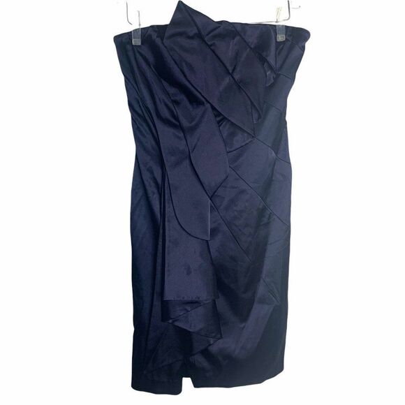 Adrianna Papell Strapless Dress 10 Navy Blue Drape - Picture 1 of 4